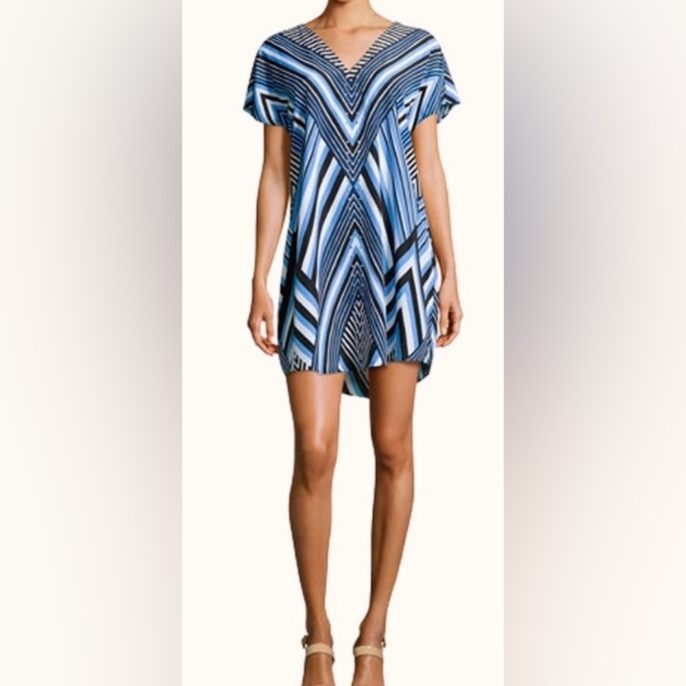 NWOT MICHAEL Michael Kors Striped Mediterranean Blue 
Stud Tunic Silky Dress M
